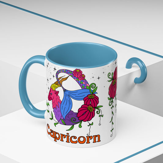 Capricorn star sign mug, Sea goat zodiac astrology coffee cup, Horoscope birthday gift mug, Bold retro colourful Design ceramic mug