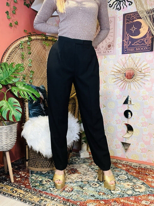 Vintage 80s Work Trousers By St Michael Tailored Tapered Leg Black 10