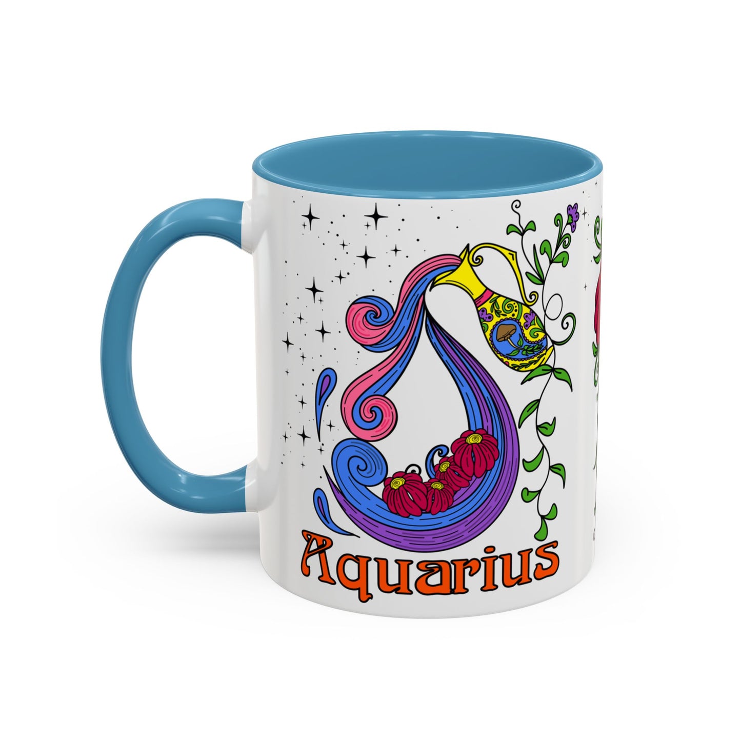 Aquarius star sign mug, water pale zodiac astrology coffee cup, Horoscope birthday gift mug, Bold retro colourful Design ceramic mug