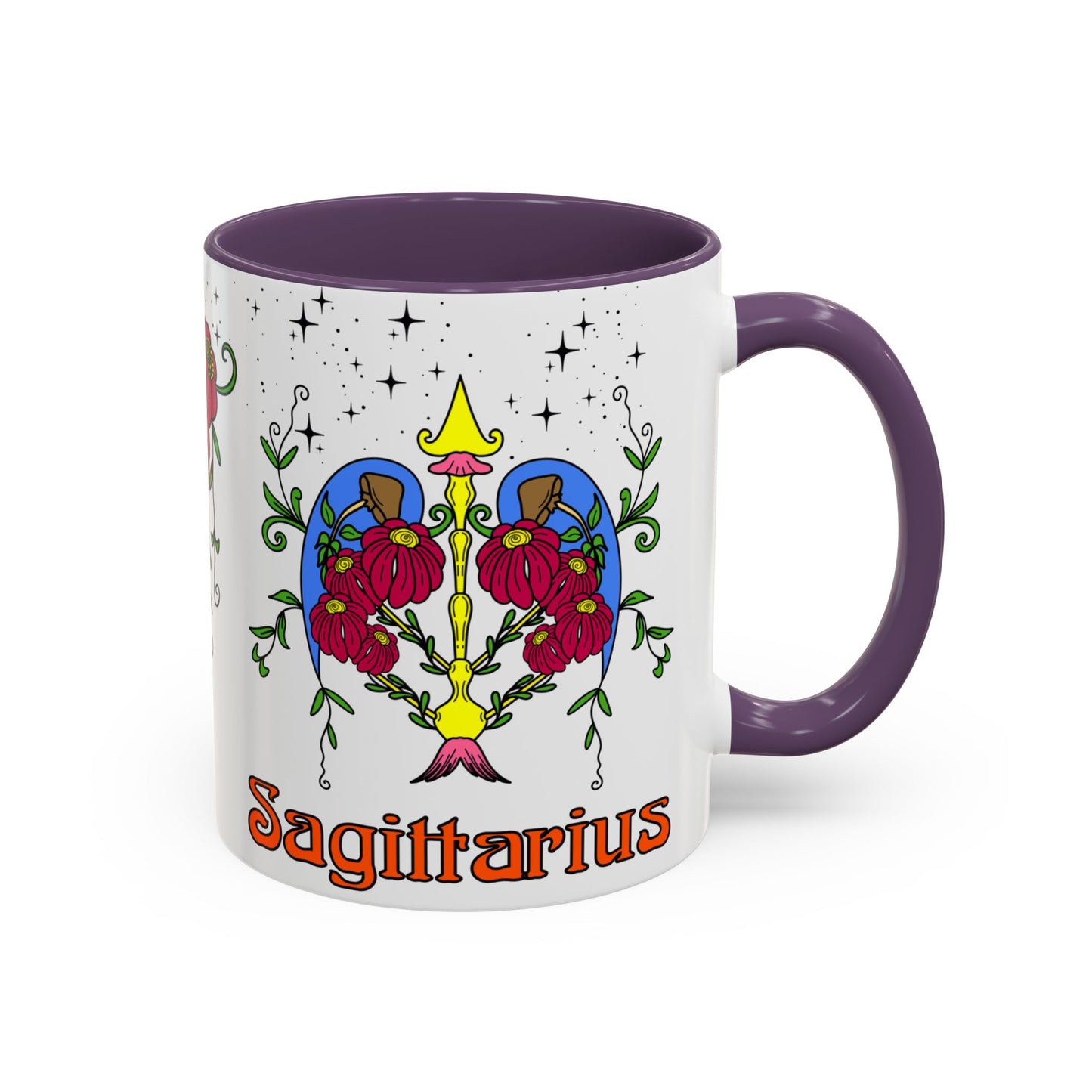 Sagittarius star sign mug, Bow and arrow zodiac astrology coffee cup, Horoscope birthday gift mug, Bold retro colourful Design ceramic mug