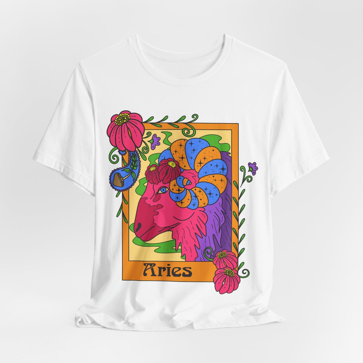 Aries star sign T-Shirt, Ram zodiac astrology top, Horoscope birthday gift Tee, Bold retro colourful Design tshirt