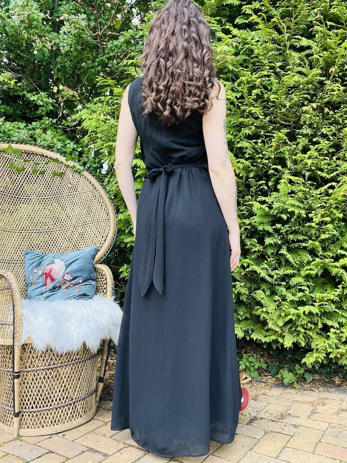 Vintage 1990s Cocktail Dress Long Cinched Waist With High Neck Sequins Black 14