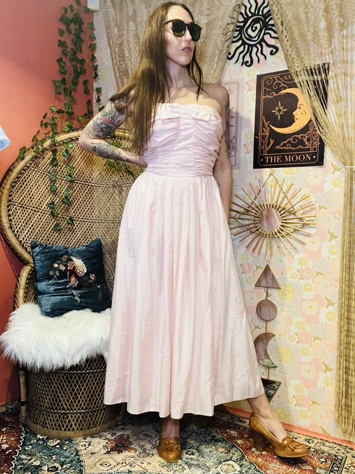 Vintage 90s Cocktail Dres Pink Size 14 1990s  Strapless Floaty Fairycore Ball