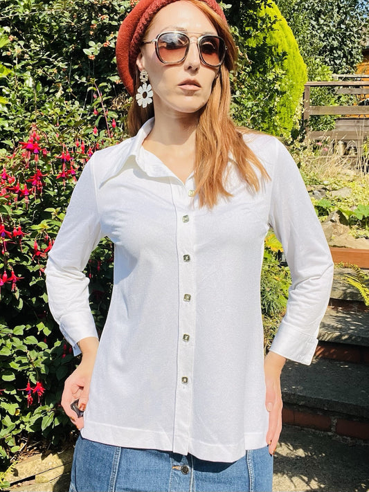 Vintage 1980s Shirt Long Sleeve Blouse With Square Buttons For Office Work 14
