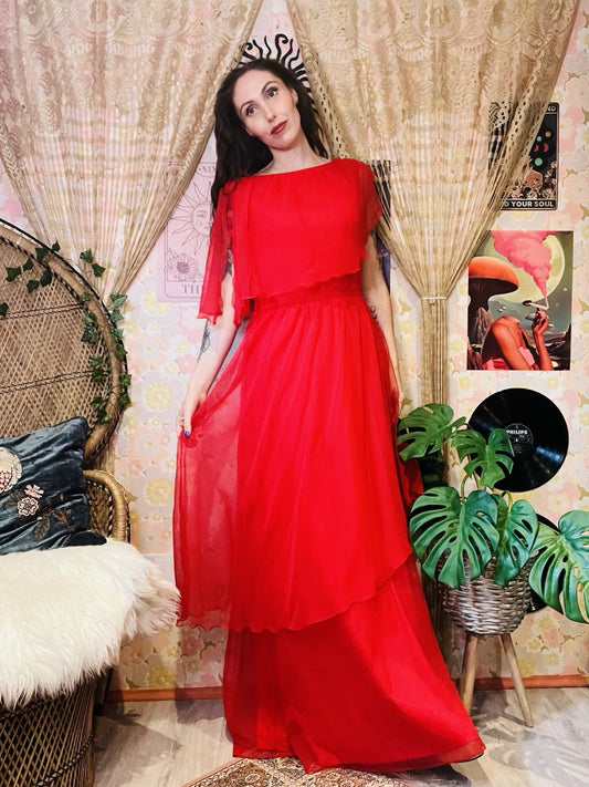 Vintage 80s Fairycore  Dress Long Maxi Frilly Layered Dress Bu E M Augustat 14