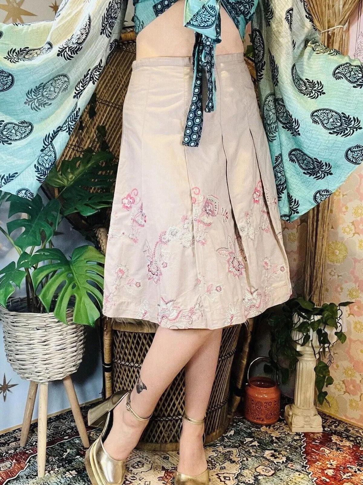 Vintage Y2K Embroidered Skirt By Marks And Spenser Floral Butterfly Fairycore 14