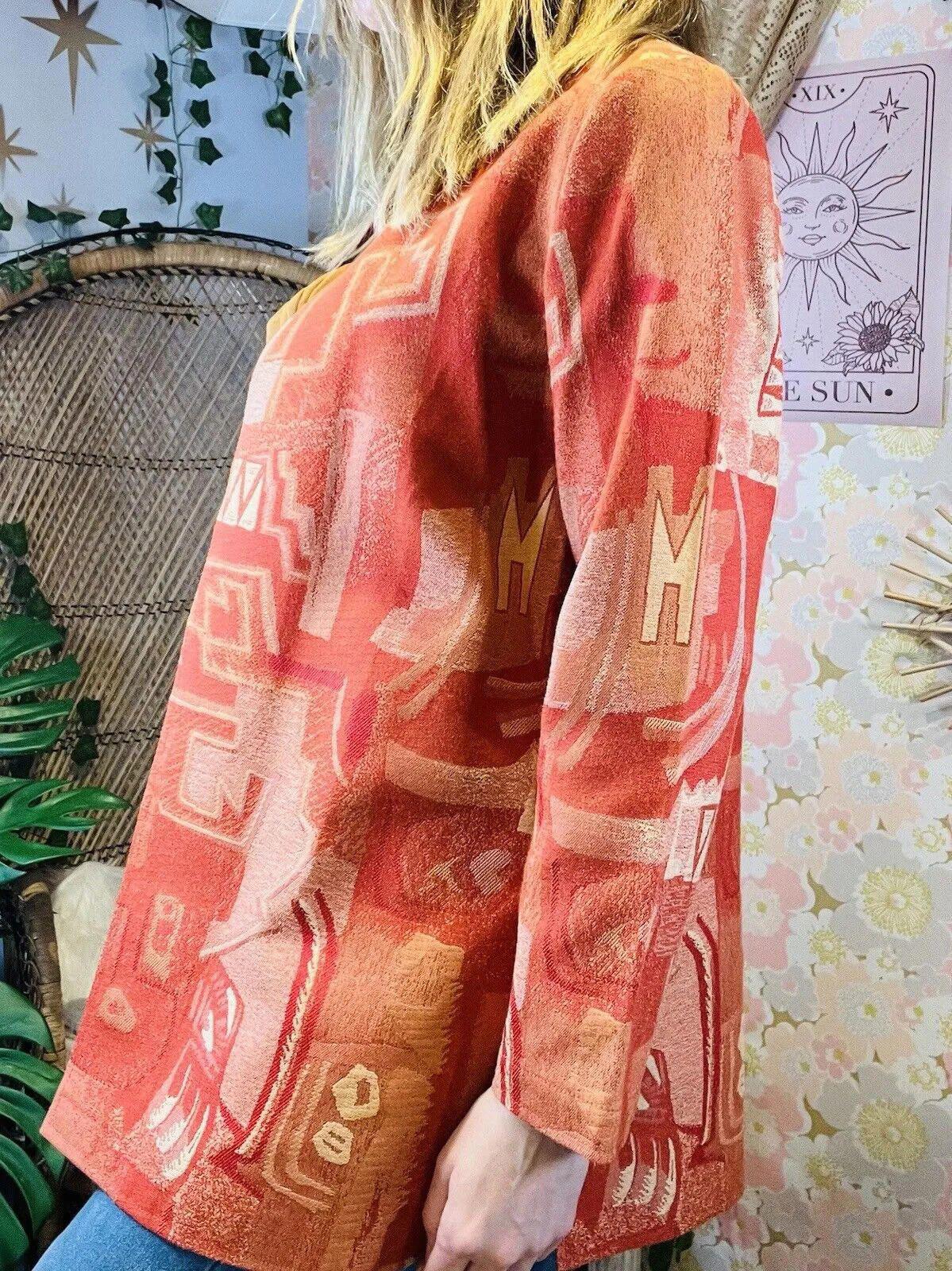 Vintage 1980 Jacket Abstract Bold Print Long Sleeve Round Neck Oversized Fit M