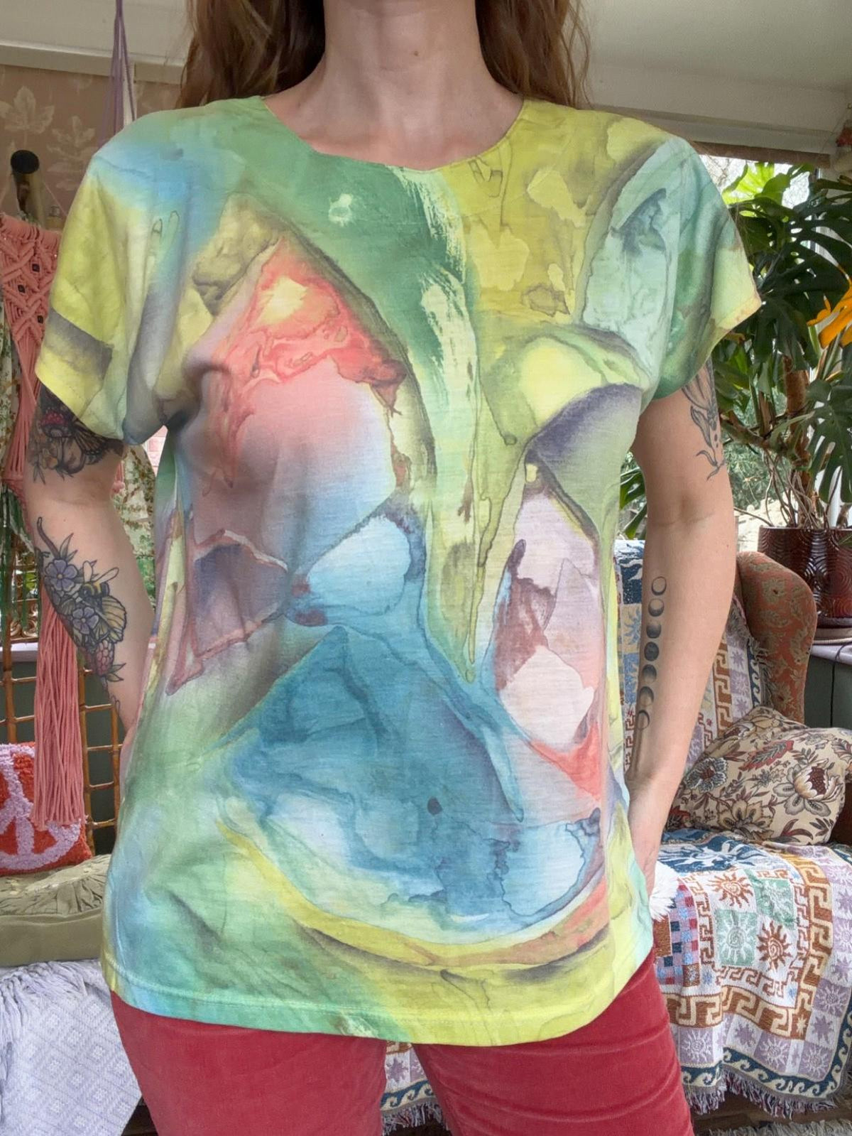 Vintage 1990s Summer T-shirt By Anni Folli Pastel Watercolour tee t shirt 12