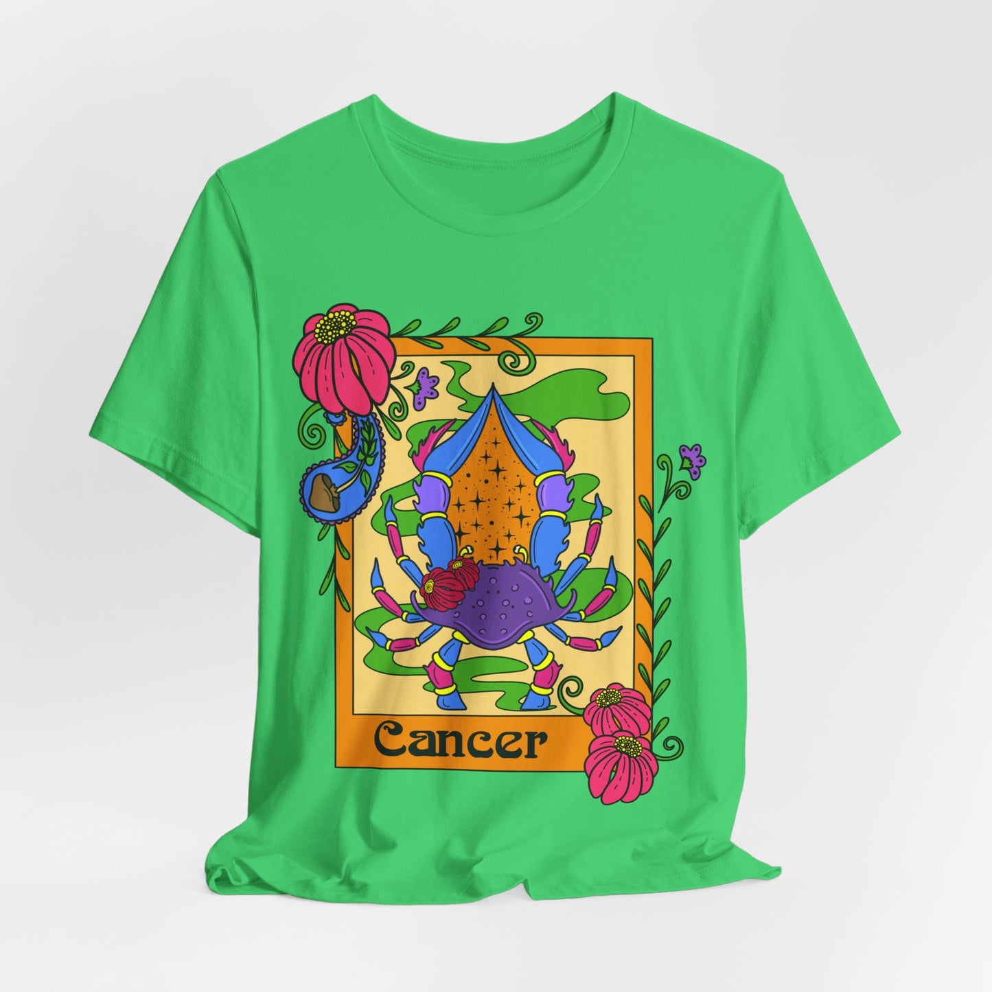 Cancer star sign T-Shirt, crab zodiac astrology top, Horoscope birthday gift Tee, Bold retro colourful Design tshirt