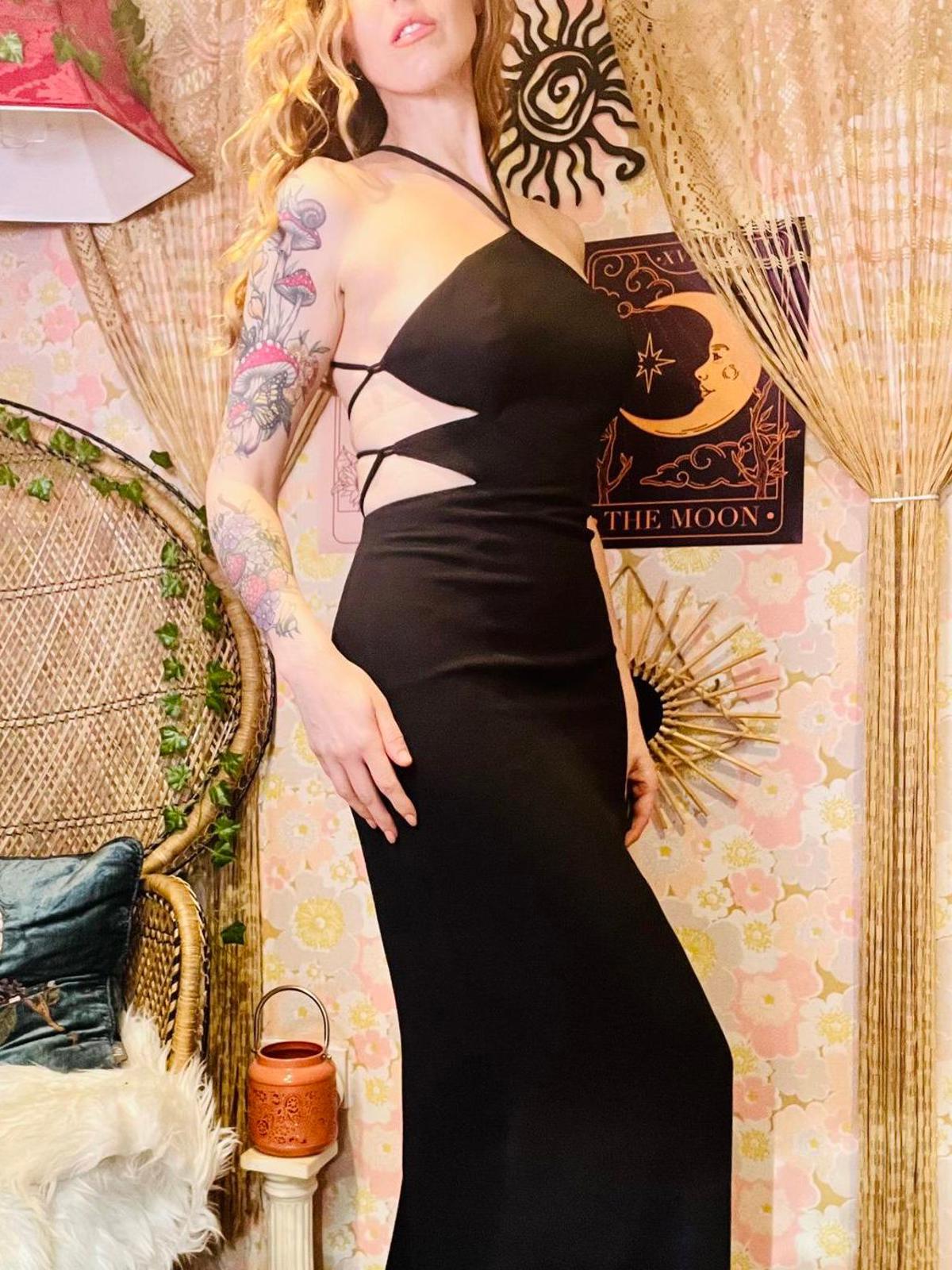 Vintage 1990s cocktail dress black size 8 by Matthew Eager Backless Halter Neck