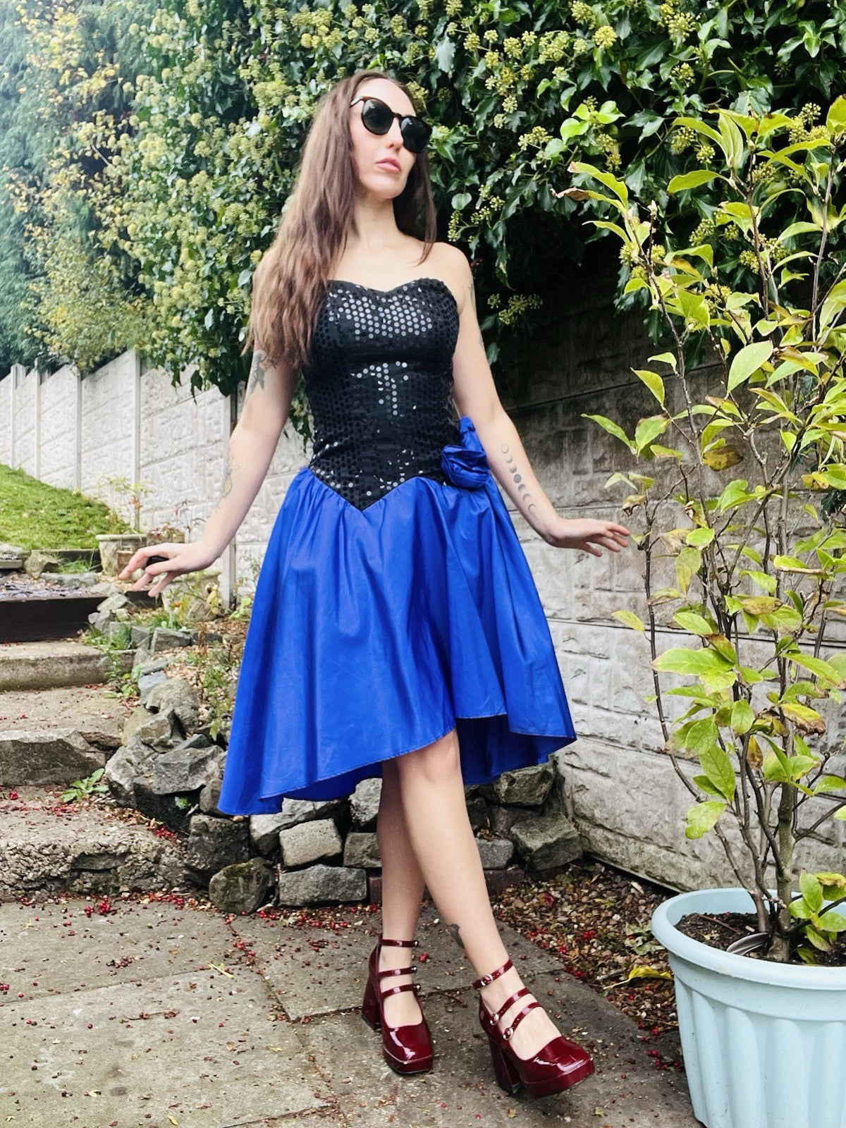 Vintage 80s Party Dress Size 8 To 10 Black Purple By Yessica Sparkly Sequin Top