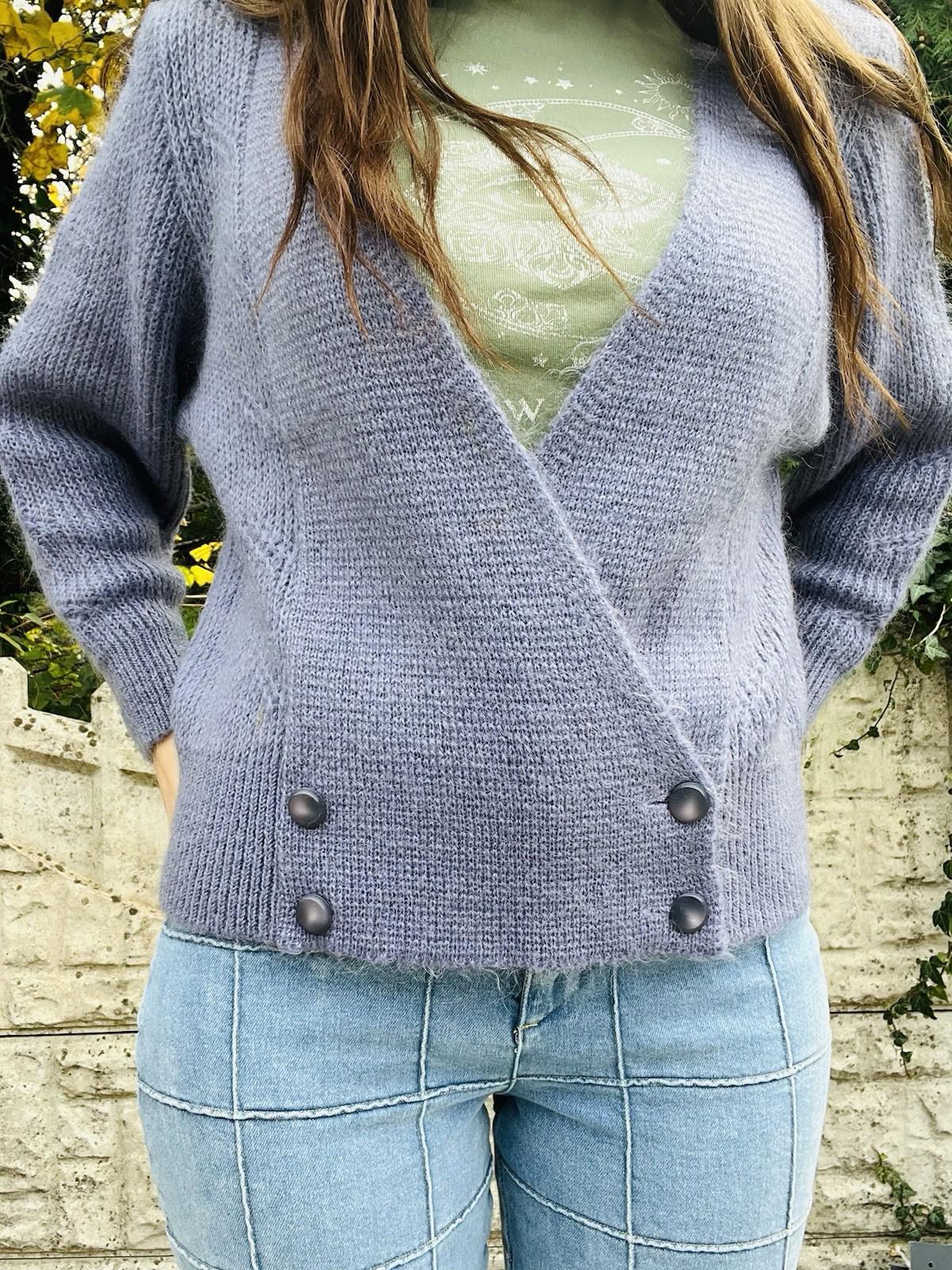 1980s Knit Cardigan Lilac Size 10-12 M True Vintage Lined Winter V Neck Jumper