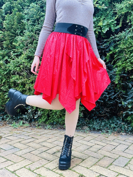 Vintage 80s Party Skirt Asymmetric Hem Elasticated Waist, Fun Layered Croc 10-12
