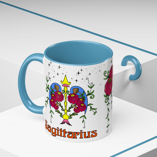 Sagittarius star sign mug, Bow and arrow zodiac astrology coffee cup, Horoscope birthday gift mug, Bold retro colourful Design ceramic mug