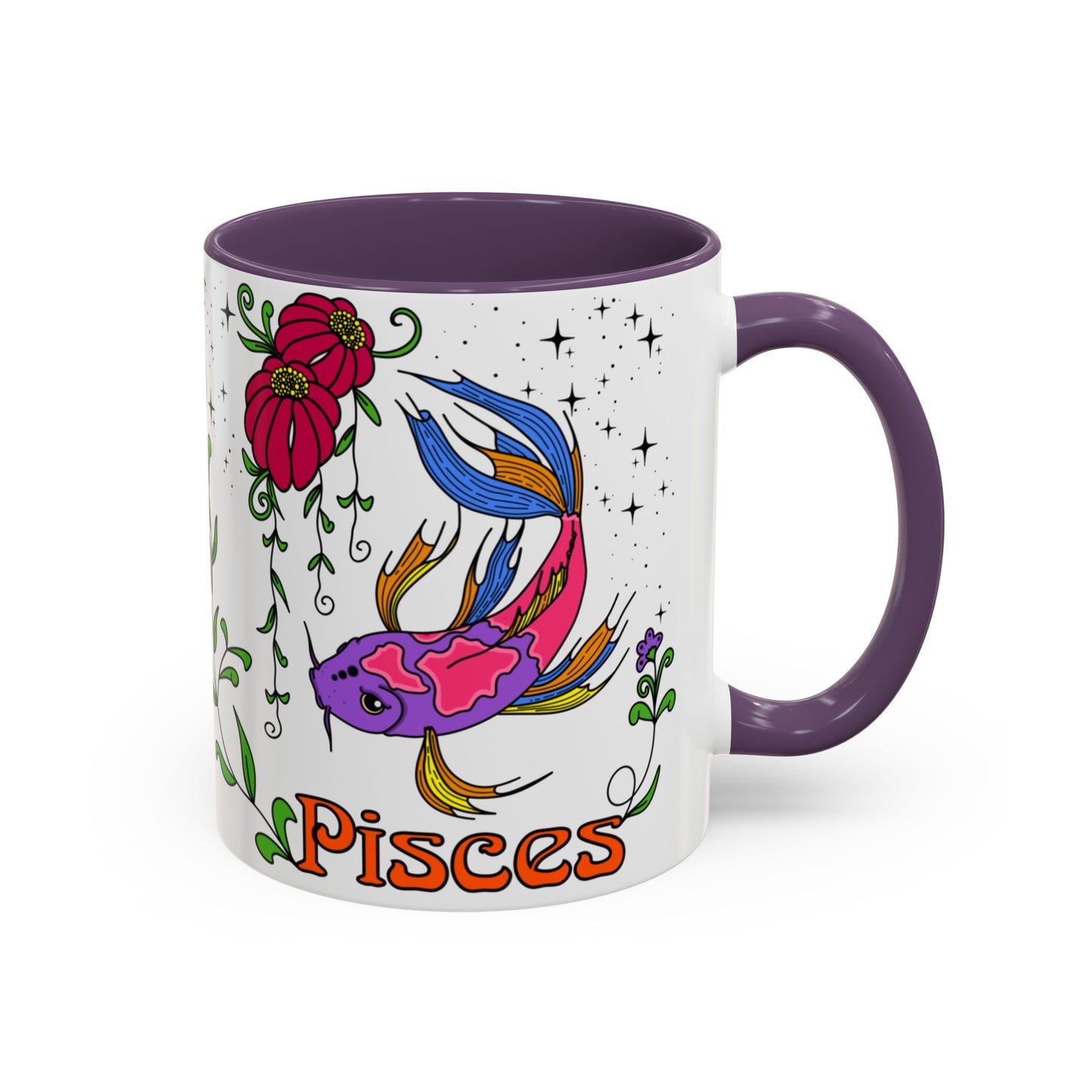 Pisces star sign mug, Fish zodiac astrology coffee cup, Horoscope birthday gift mug, Bold retro colourful Design ceramic mug