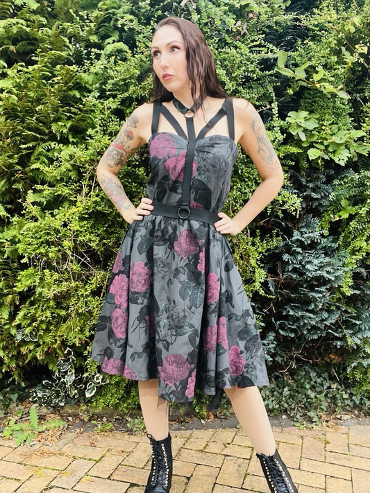 Rockabilly Gothic Dress Goth 50s Style Harness Dress - Chemical Black 10-12