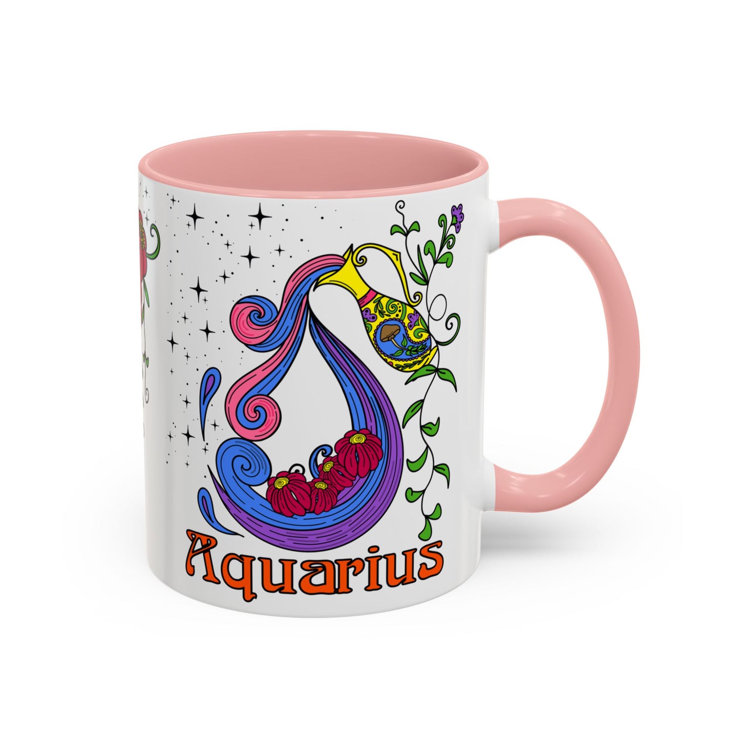 Aquarius star sign mug, water pale zodiac astrology coffee cup, Horoscope birthday gift mug, Bold retro colourful Design ceramic mug