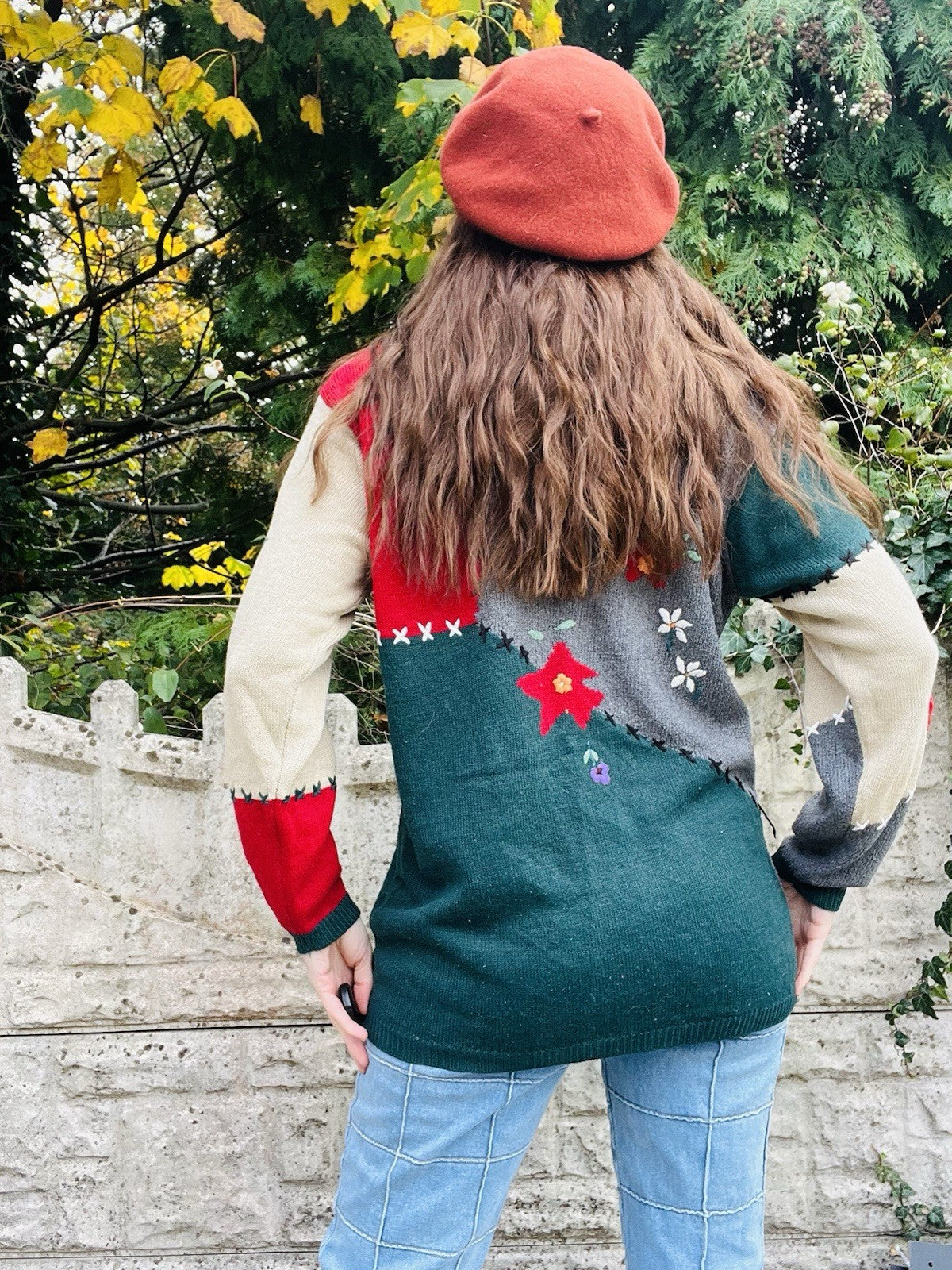 Vintage 90s Knit Jumper By Fabrizio Patchwork Cottagecore Whimsy Sweater Size 10