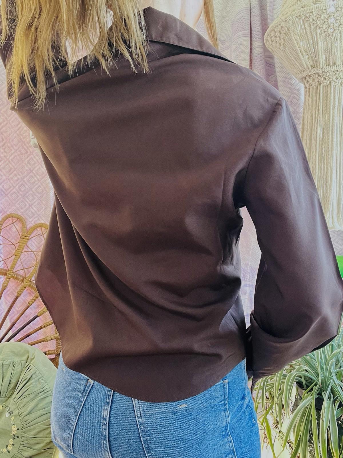 Vintage Blouse Bold Retro Print Collared Shirt Casual Or Formal Office Workwear
