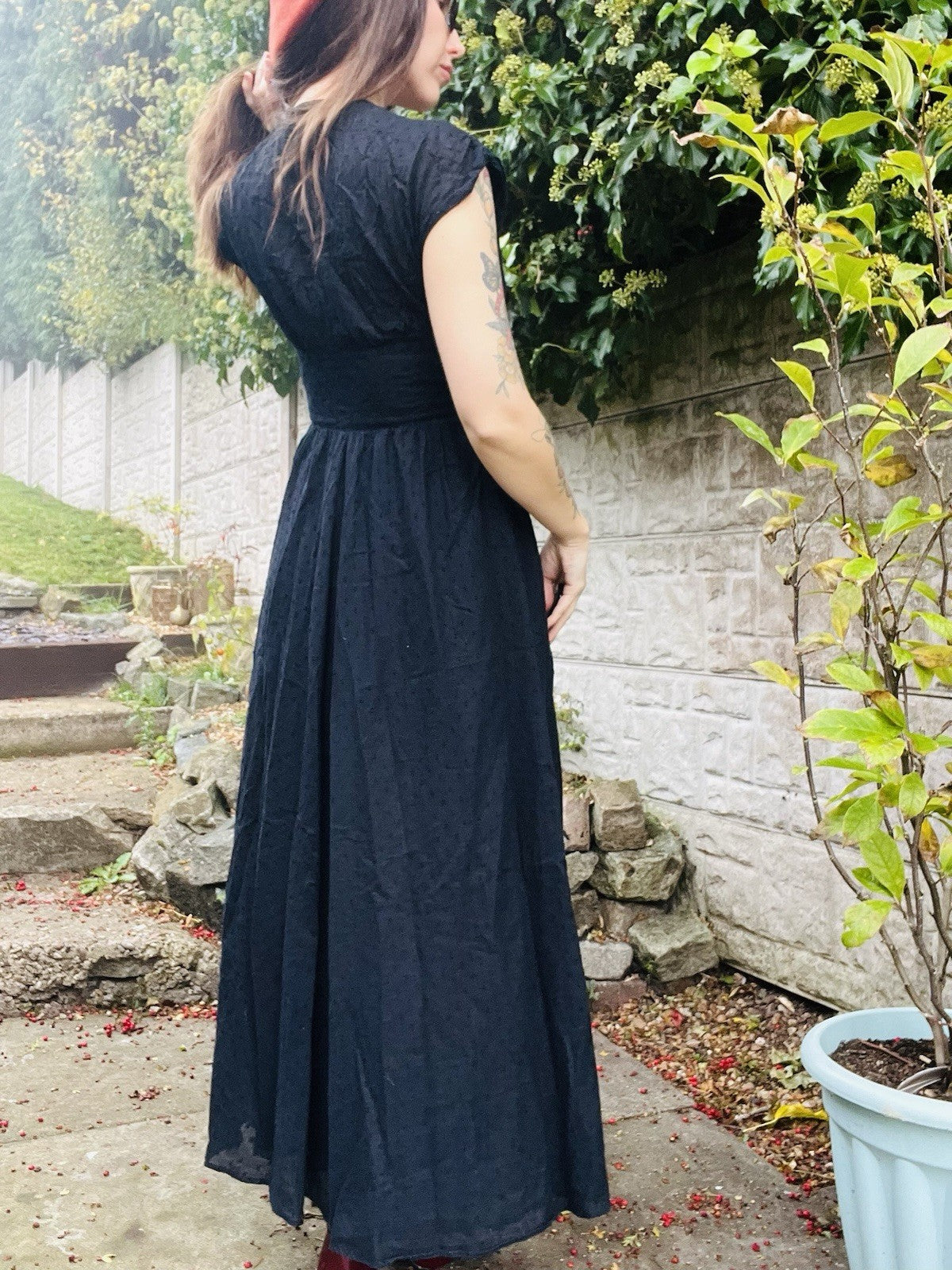 Vintage 70s Long Dress Black Size 10 By Elknot Whimsigoth Boho Goth Ankle Length