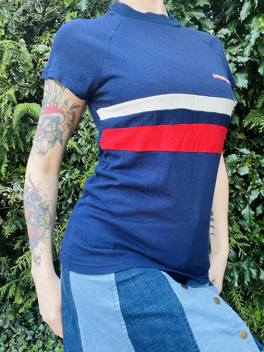 Vintage 1990s Sport T-shirt Retro Block Colour Short Sleeve Tee Top Blue Size 10