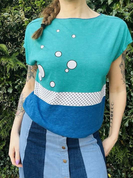 Vintage 1990s Retro T-shirt Abstract Block Colour Bubble Tee Short Sleeve Top 12