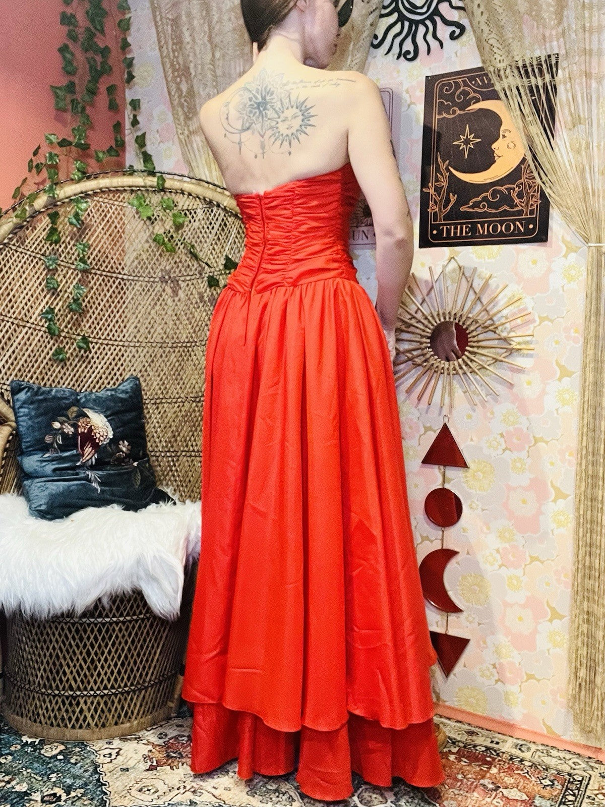 Vintage 1980s Cocktail Dress Size 8 Red Strapless Evening Layered Ball Gown