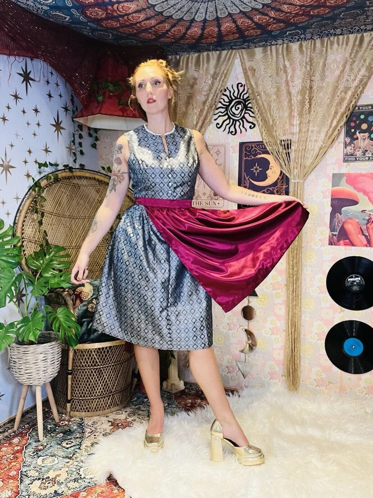 Austrian Dirndl Dress S 10 By Ramona Lippert Pink  Sliver Grey 2 Piece Costume