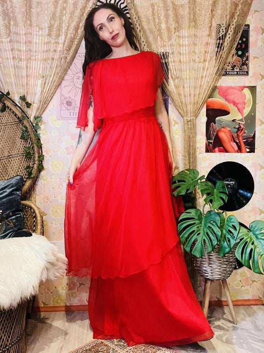 Vintage 1980s Long Dress Fairycore Maxi Frilly Layered Dress By E M Augustat 14