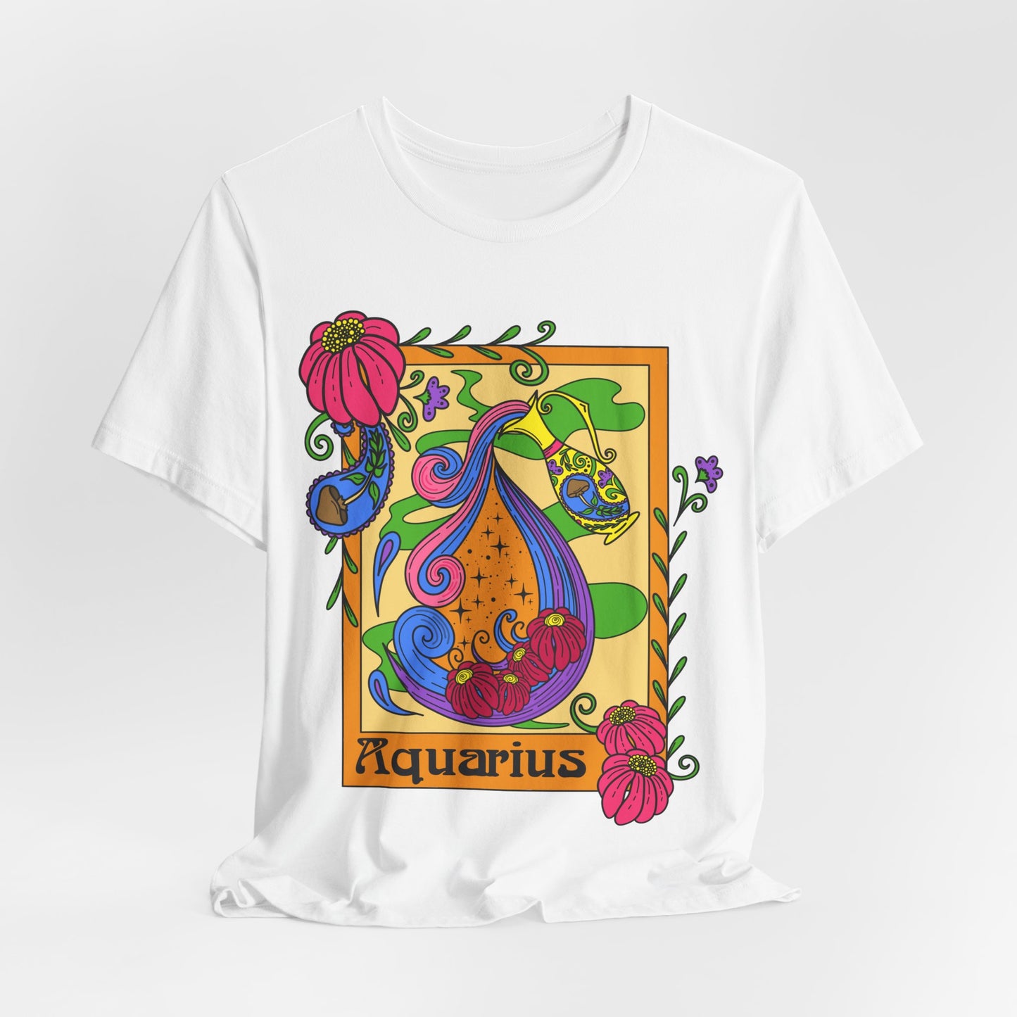 Aquarius star sign T-Shirt, water pale zodiac astrology top, Horoscope birthday gift Tee, Bold retro colourful Design tshirt