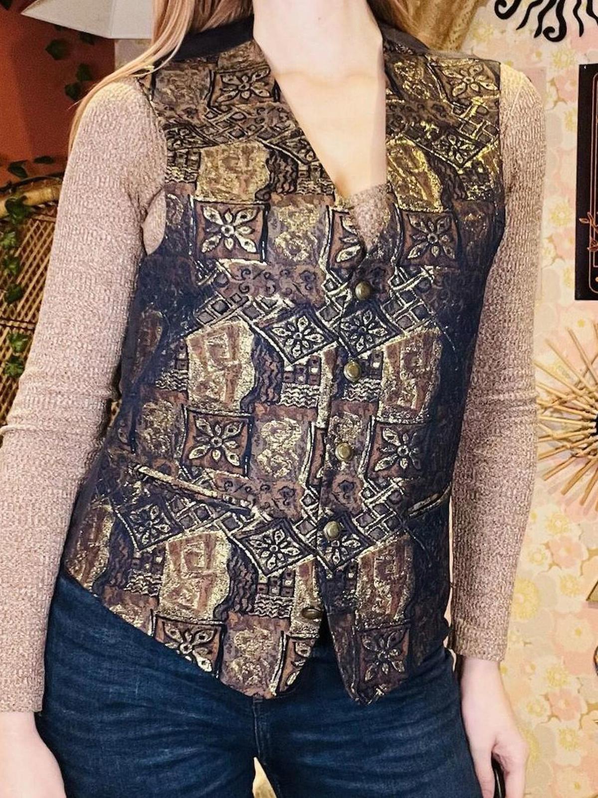 Vintage 1990s Waistcoat By Angelo Litrico Tapestry Style Button Front Vest M 14
