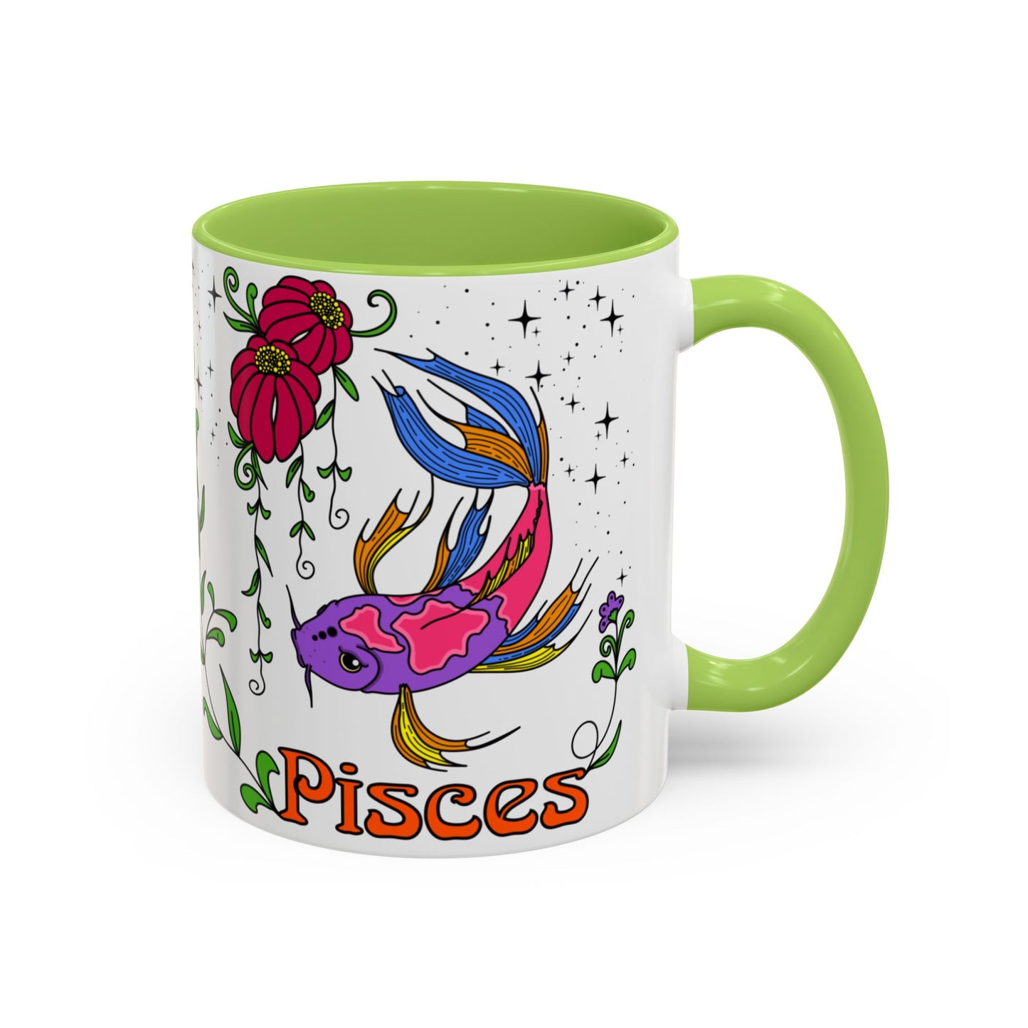Pisces star sign mug, Fish zodiac astrology coffee cup, Horoscope birthday gift mug, Bold retro colourful Design ceramic mug