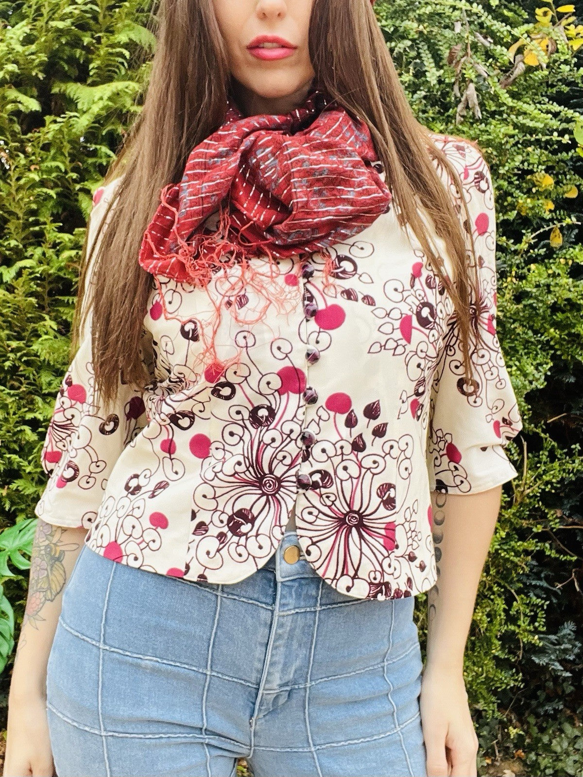 Vintage 1960s Blazer Retro Psychedelic 60s Cropped Sleeve Jacket Size 12