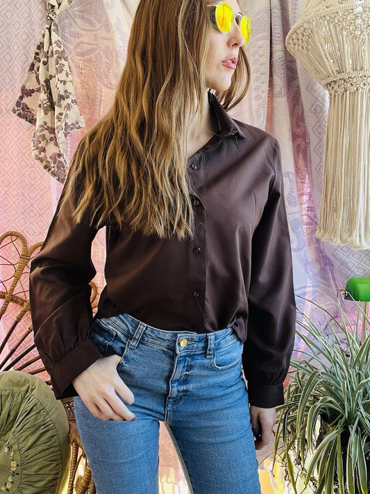 Vintage Blouse Bold Retro Print Collared Shirt Casual Or Formal Office Workwear
