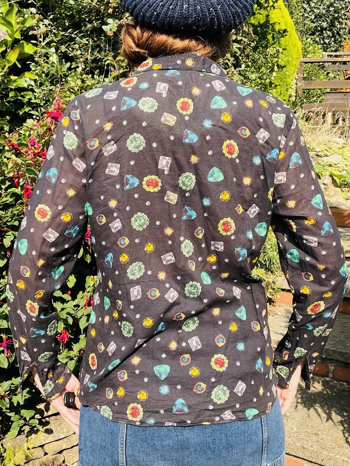 Vintage Blouse Bold Retro Print Collared Shirt Casual Or Formal Office Workwear