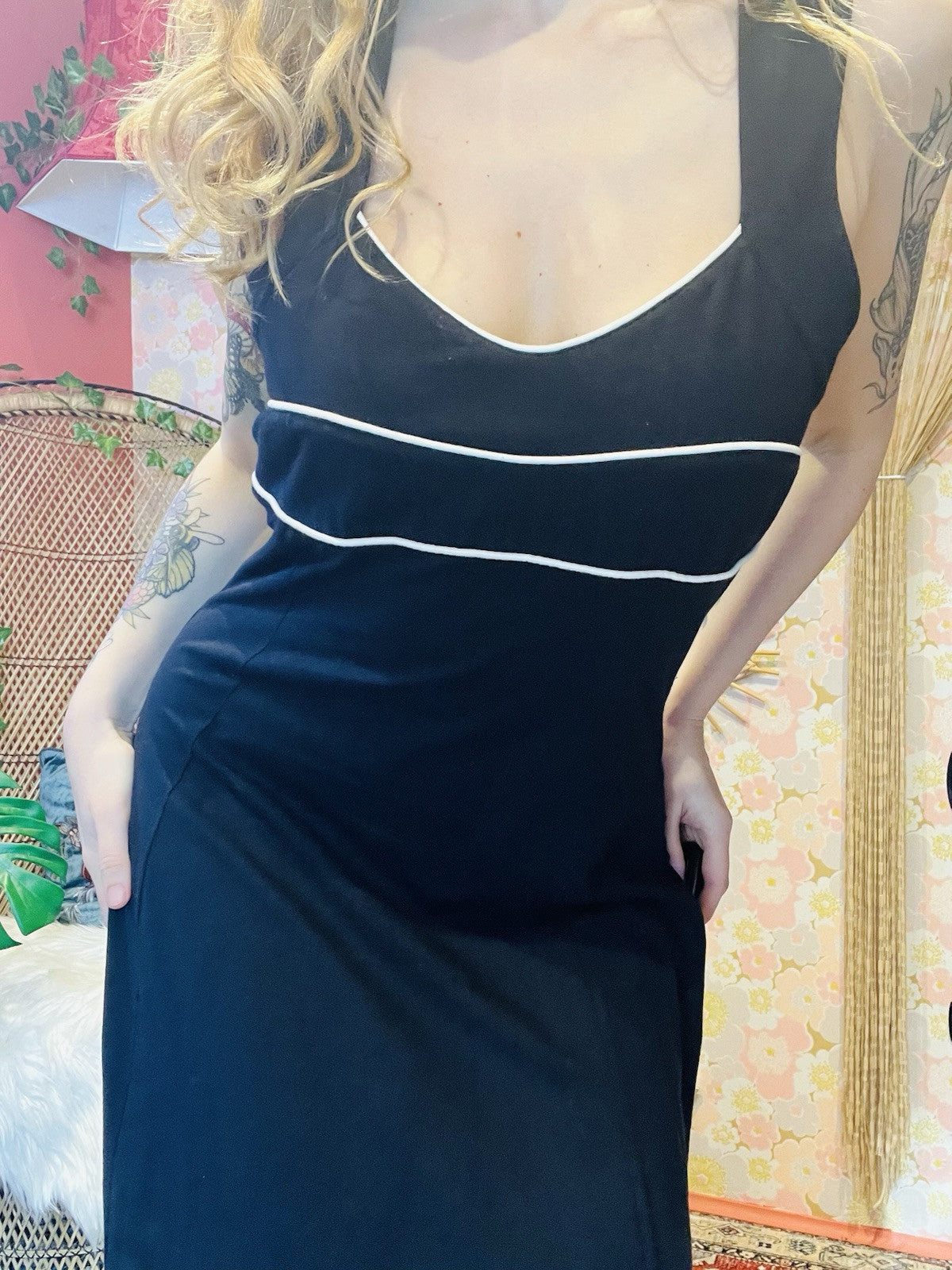 Vintage 1990s Maxi Dress By Collection Long Nautical Sailor Summer Dress Blue 12