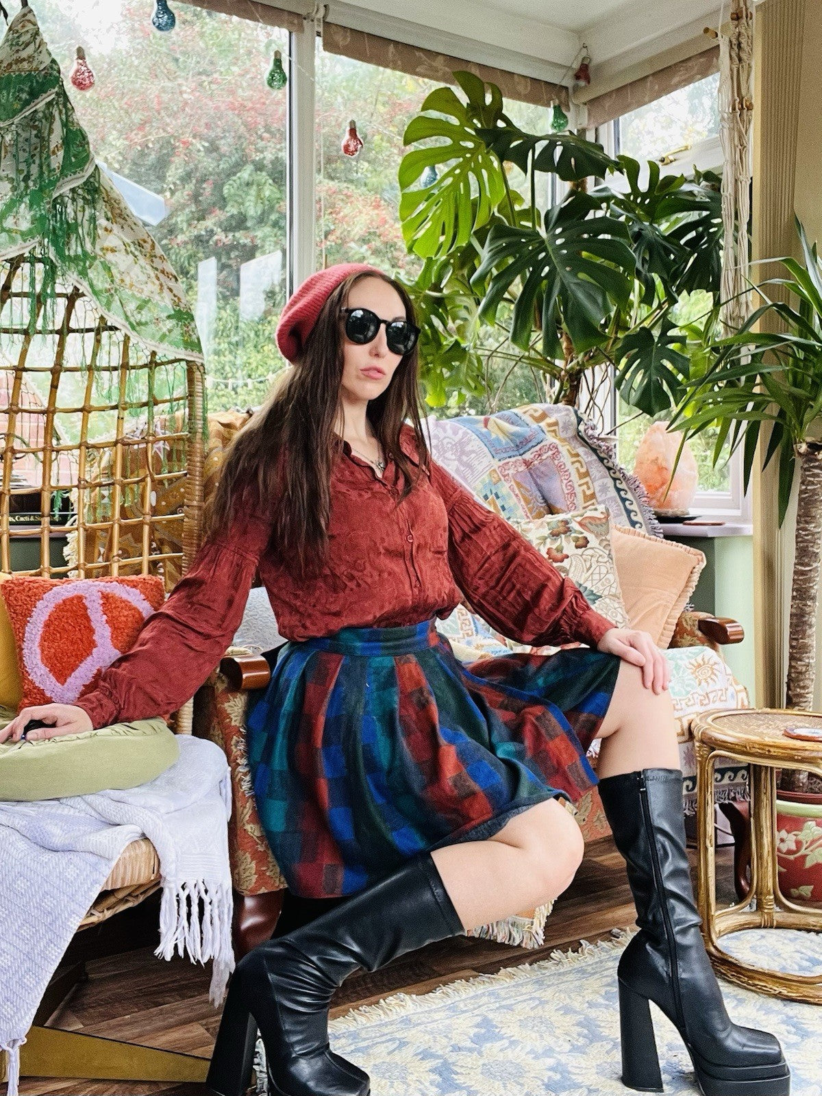 Vintage 1980s Wrap Skirt, Tartan Plaid Check Mini Skirt, Hig Waist Size 10