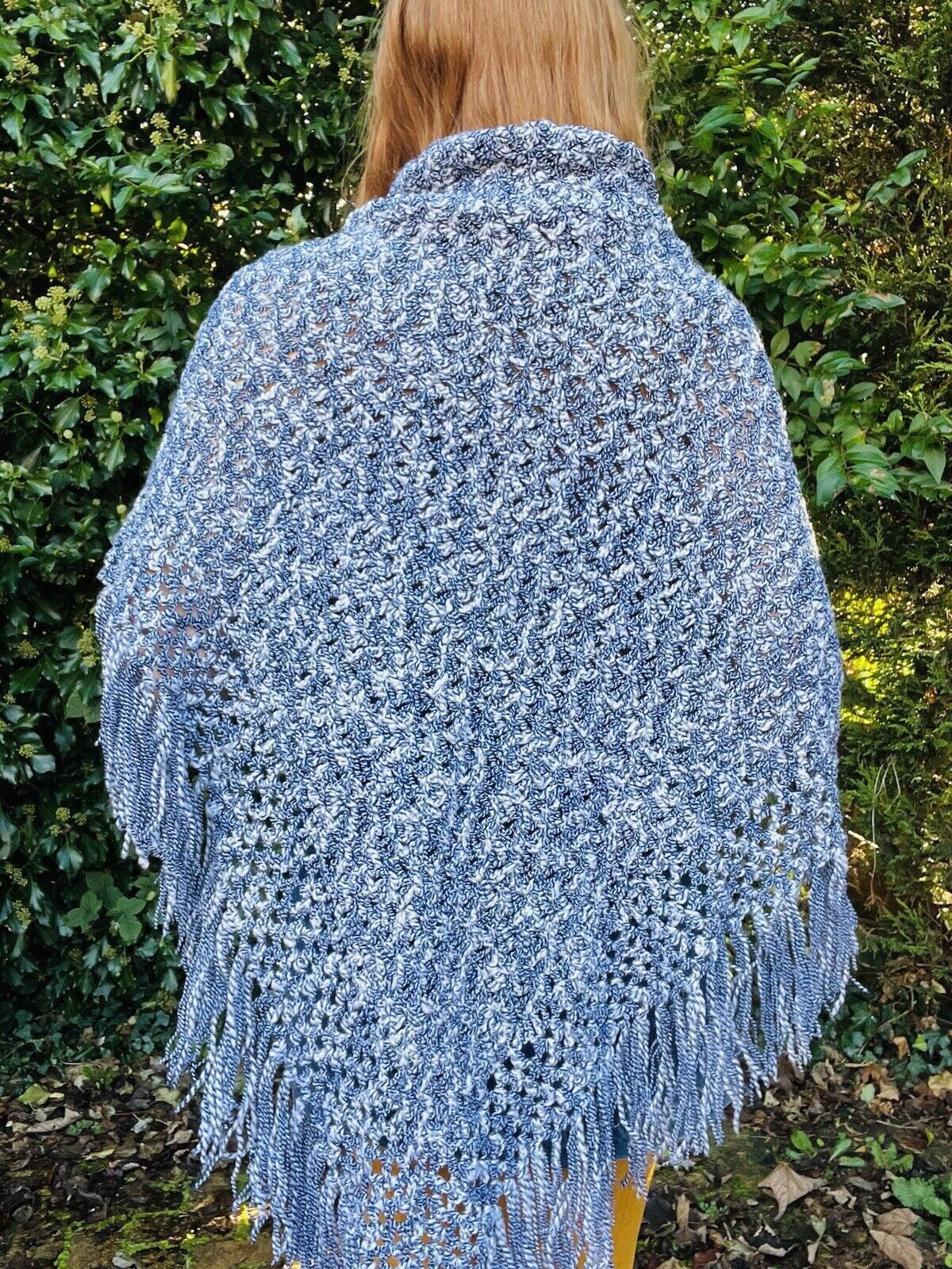 Vintage Boho Crochet Shawl Hippie Triangle Knit Wrap Cape Cottage Whimsy Scarf