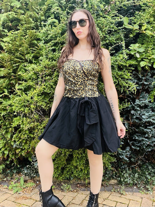 Vintage 1980s Party Dress, Fun Retro Short A Line Dress, Elasticated Corset 8-10