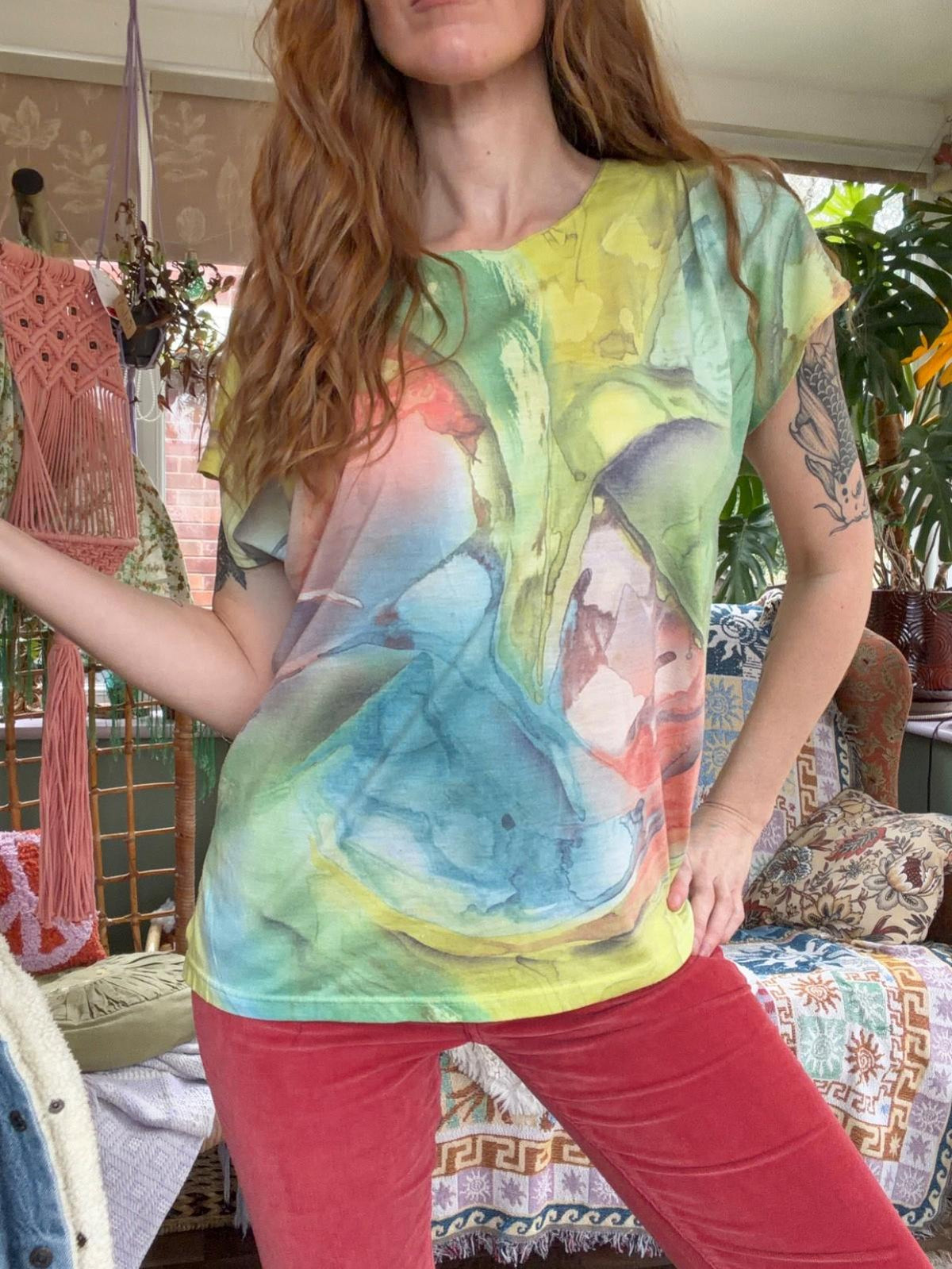 Vintage 1990s Summer T-shirt By Anni Folli Pastel Watercolour tee t shirt 12