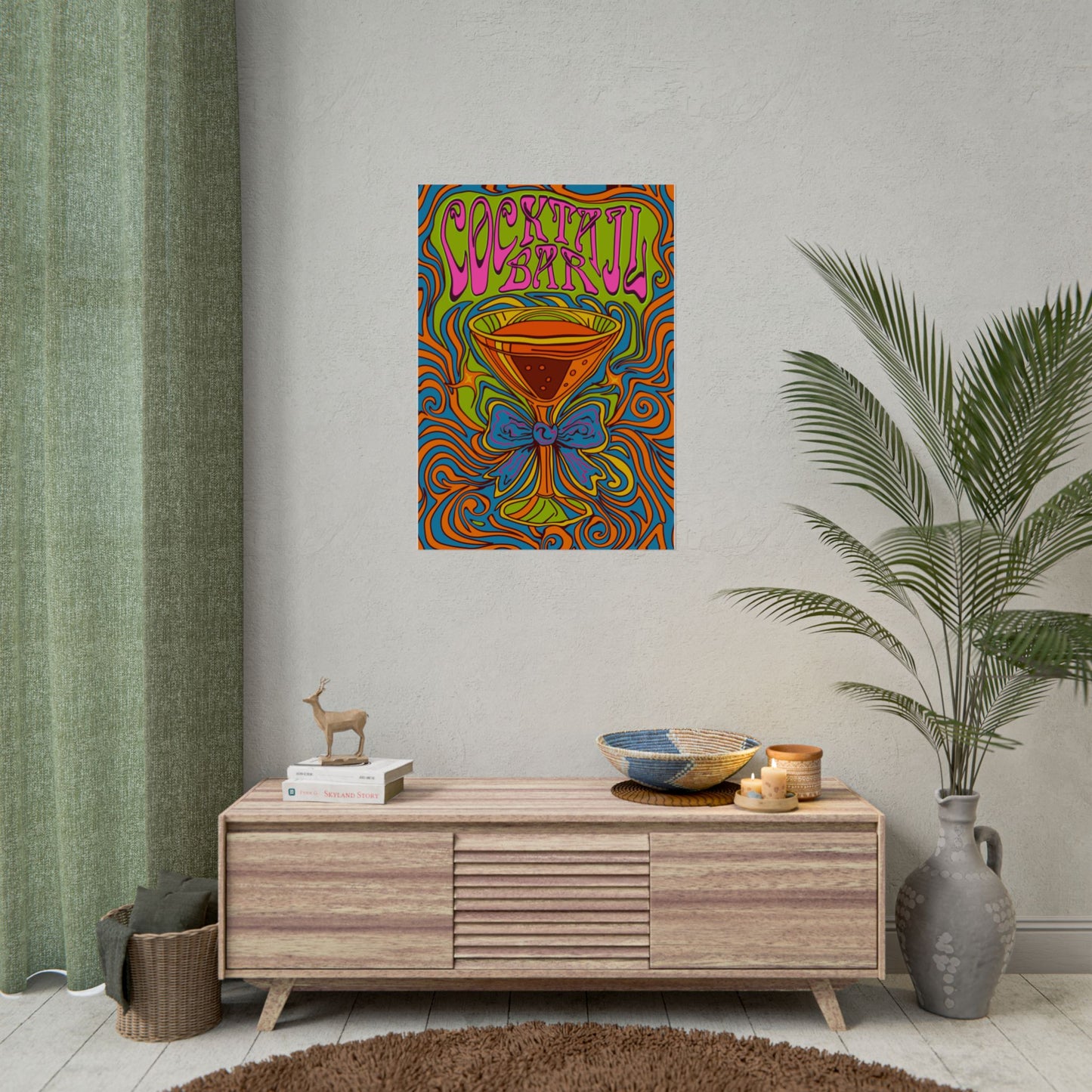 Cocktail Bar Poster, Colourful Retro Prosecco Wall Art, Psychedelic Alcohol Drinking Home Decor Print