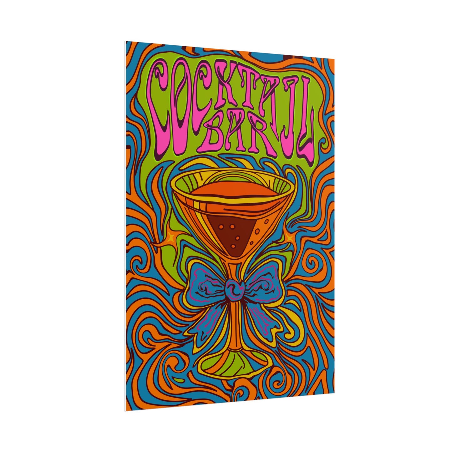 Cocktail Bar Poster, Colourful Retro Prosecco Wall Art, Psychedelic Alcohol Drinking Home Decor Print
