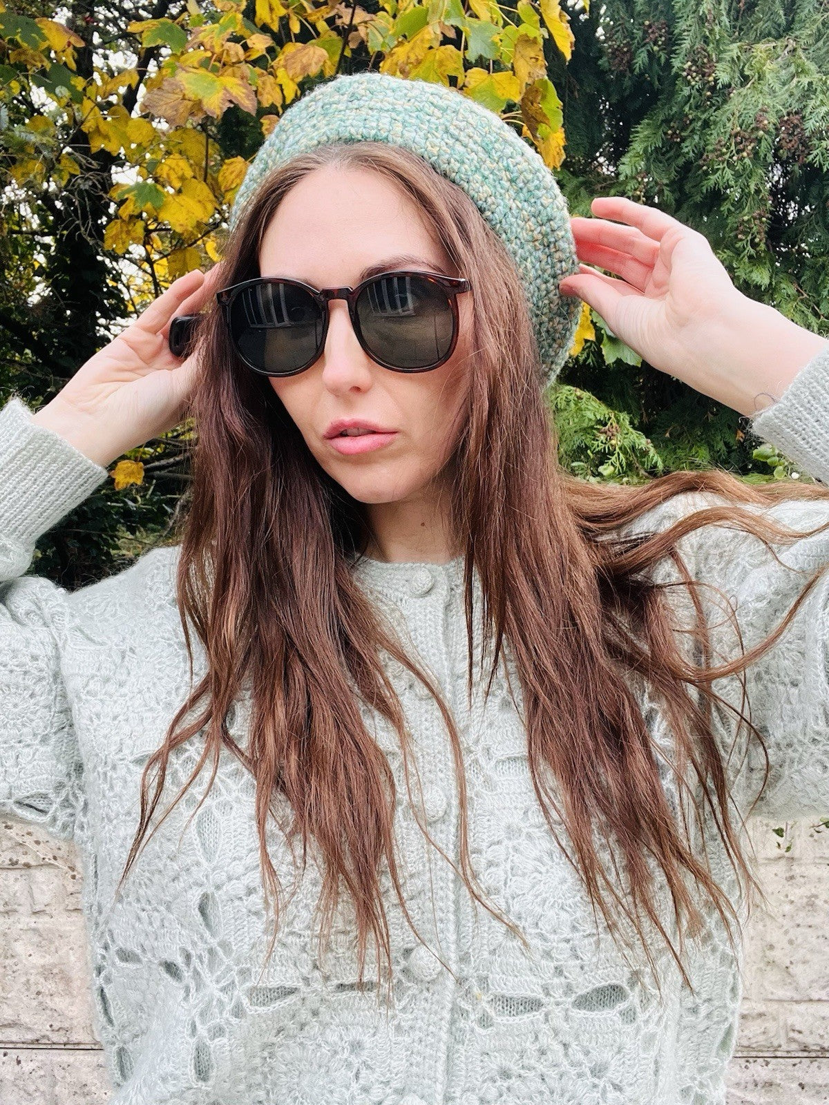 Vintage Knit Beret Hat 56com Small Retro Knitted Green Beige Preppy Hat