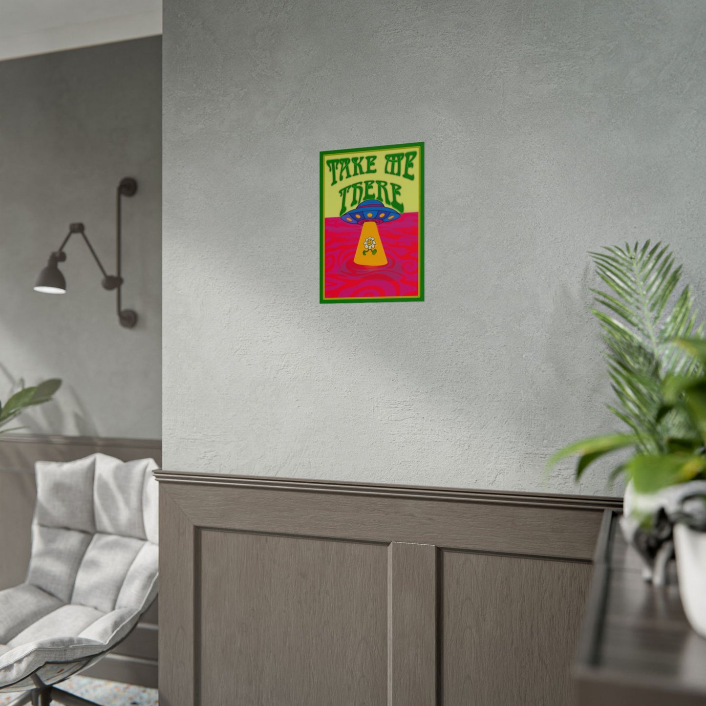 Psychedelic Trippy UFO Poster, Colourful Retro Hippie Wall Art, 1960s 1970s Home Decor Print