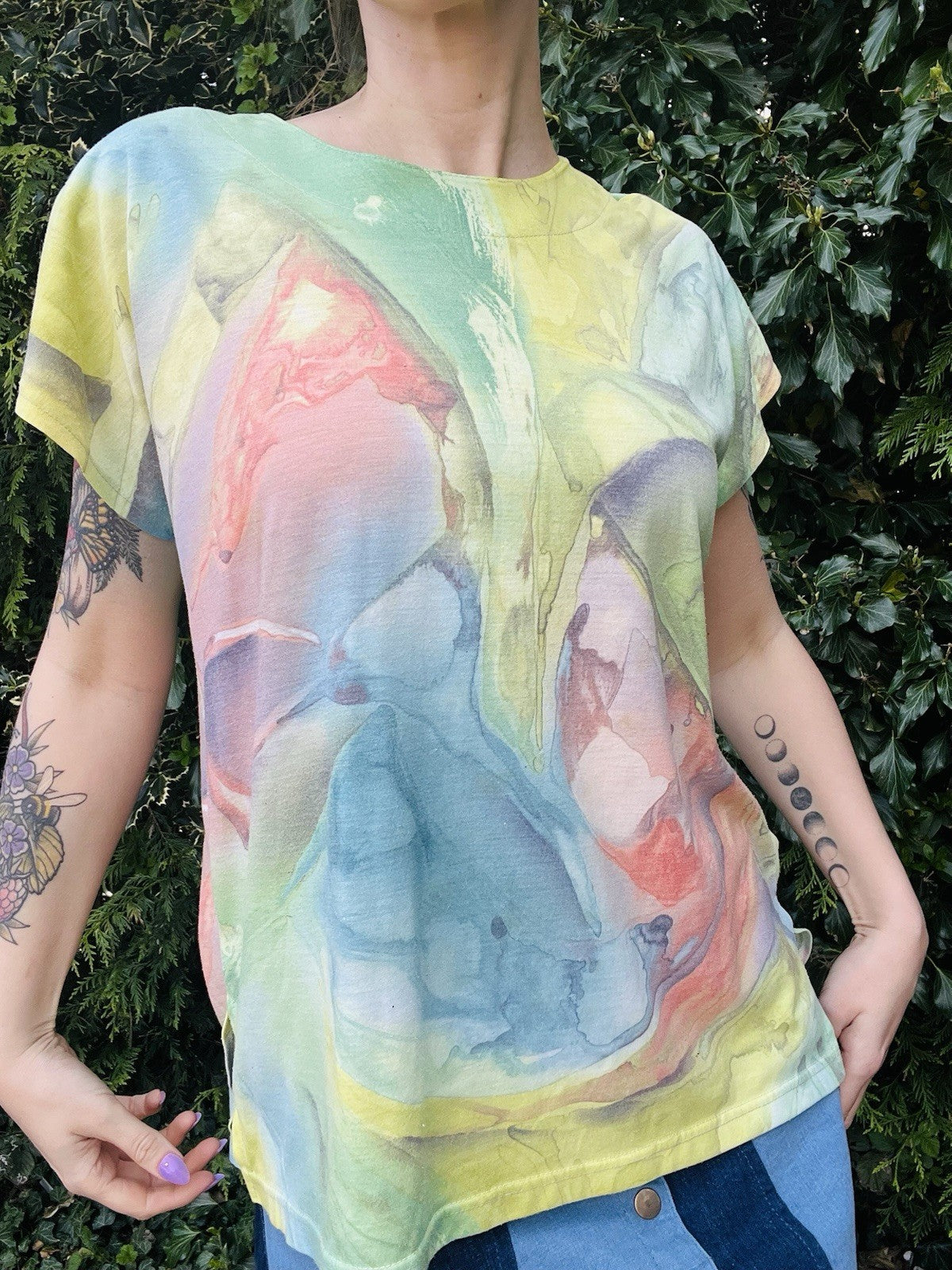 Vintage 1990s Summer T-shirt By Anni Folli Abstract Pastel Watercolour Design 12