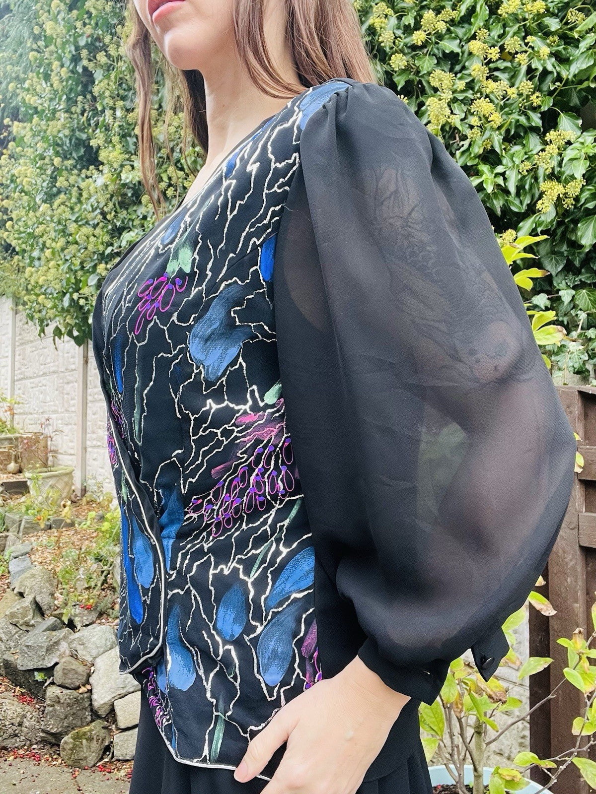 Vintage 80s Party Dress Black Size 12 14 Retro 1980s Fancy Dress