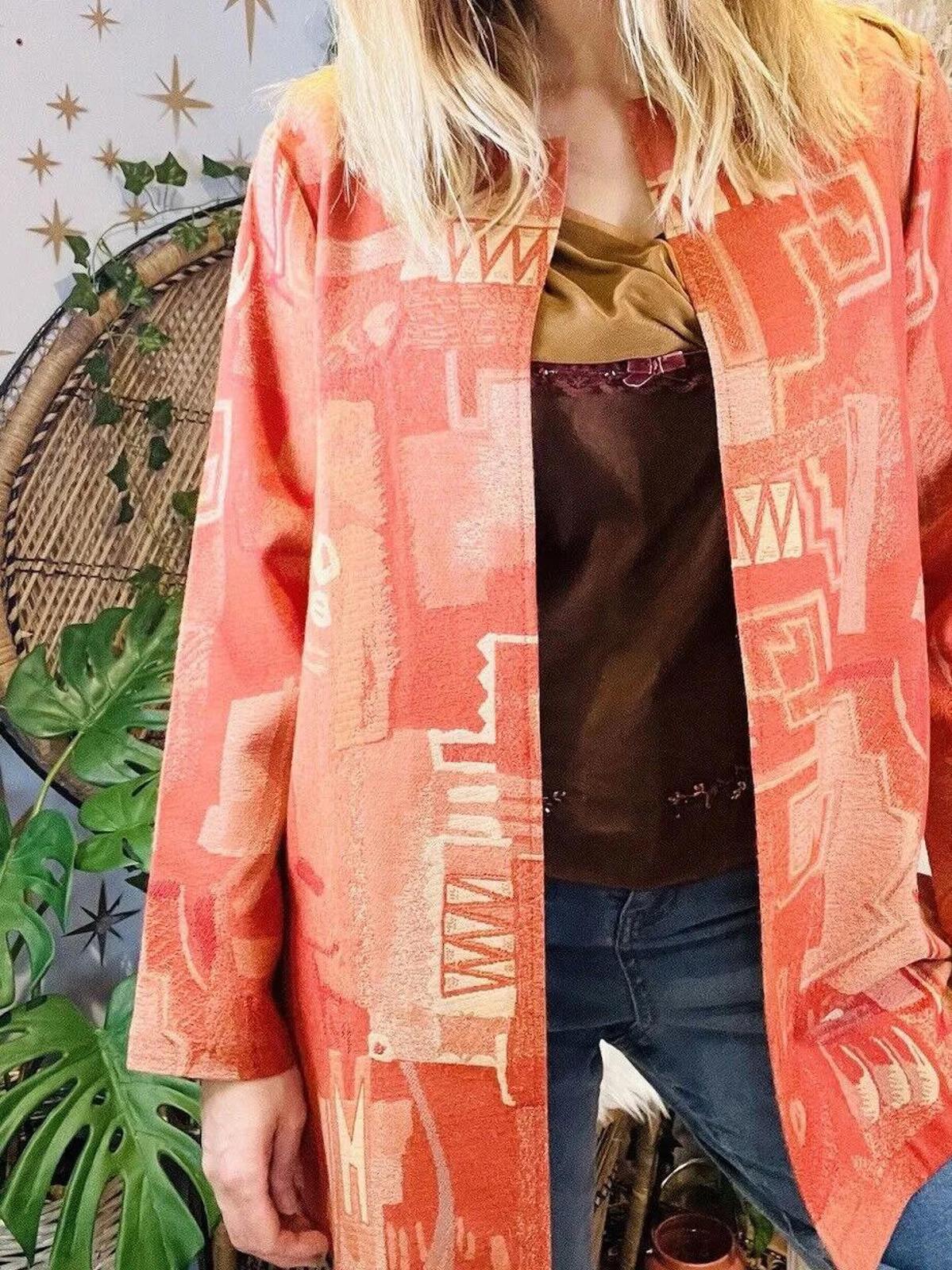 Vintage 1980 Jacket Abstract Bold Print Long Sleeve Round Neck Oversized Fit M