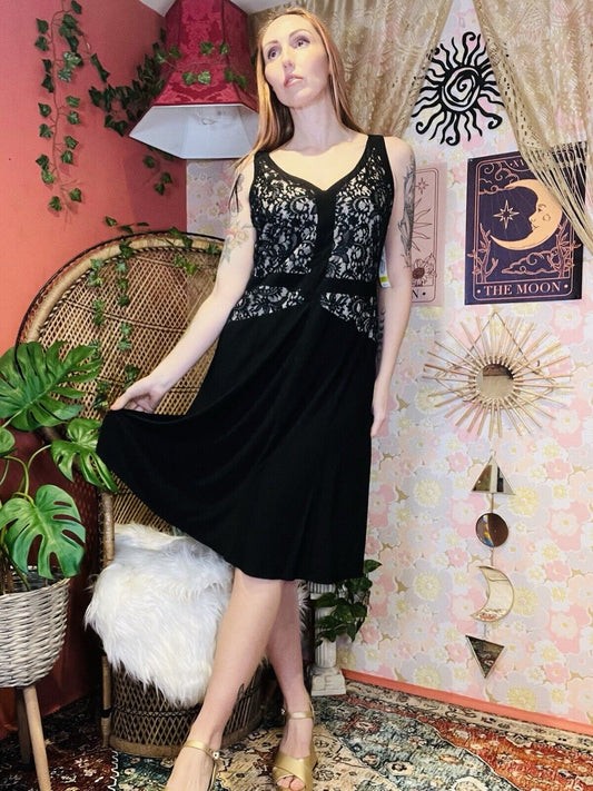 Vintage 1980s Cocktail Dress By R&M Richards Elegant Sleeveless Black Size 14