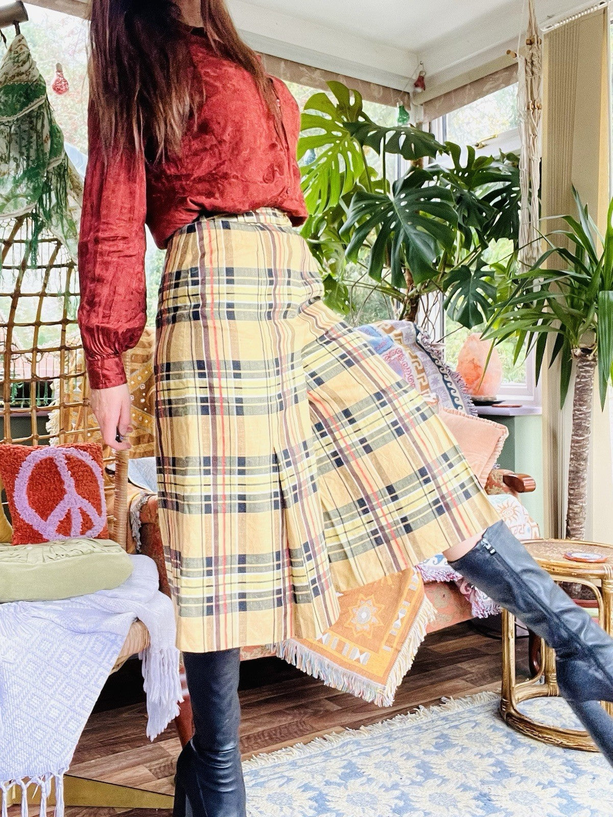 Vintage Tartan Culottes, Check Plaid Long Wide Leg Shorts By Eva Donna Size 8