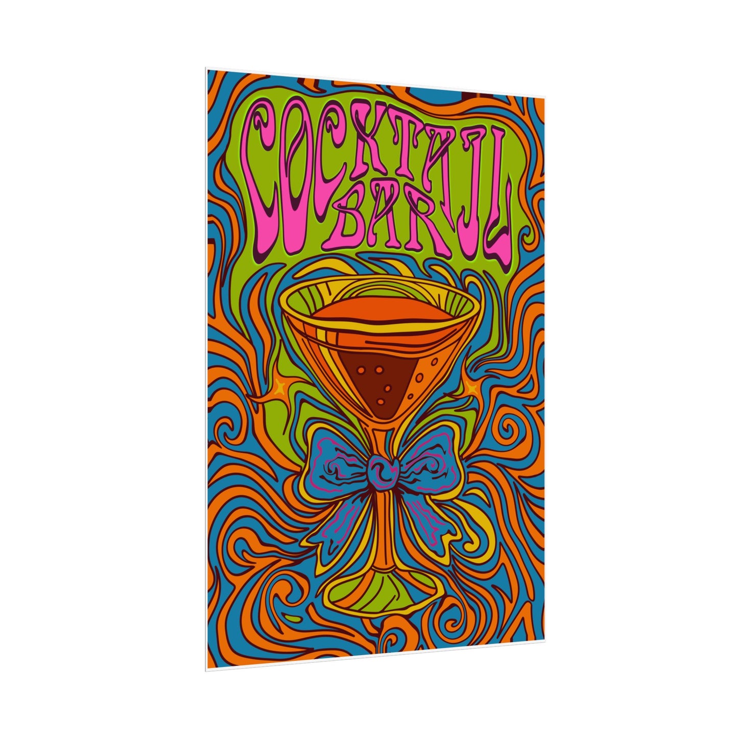 Cocktail Bar Poster, Colourful Retro Prosecco Wall Art, Psychedelic Alcohol Drinking Home Decor Print
